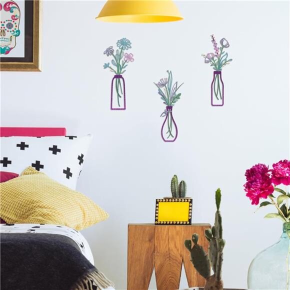 3 Pieces Metal Flowers Wall Arts-Rustic Farmhouse Decor Purple Minimalist Flower - Picture 6 of 8